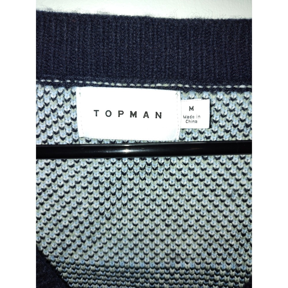 Topman Mens Mountain Scenic Cable Car Knit Cardigan Sweater Blue Green Medium - Picture 3 of 4